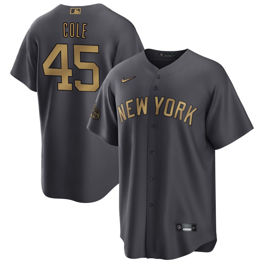 Men's New York Yankees #45 Gerrit Cole 2022 All-Star Charcoal Cool Base Stitched